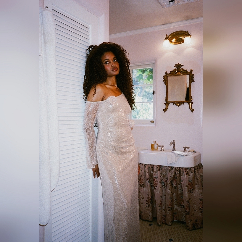 LPA Cream Ruched Embellished One Shoulder Gown- New With Tags